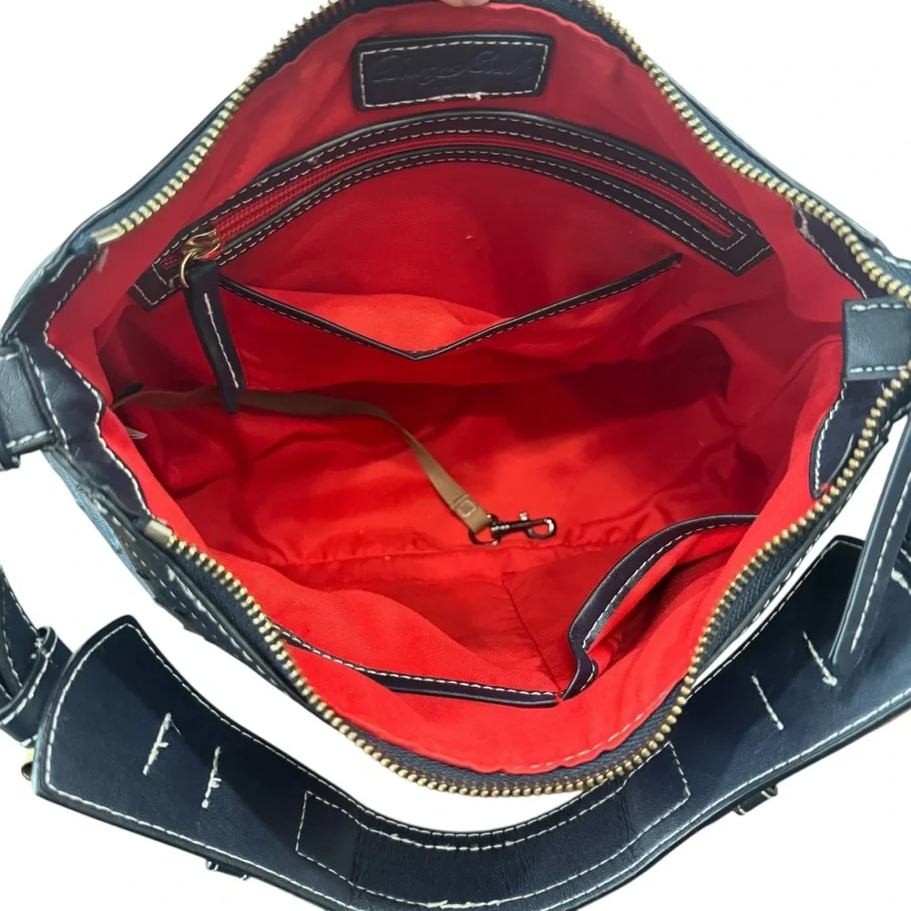 Dooney & Bourke Ostrich Embossed Leather Shoulder Bag Navy Blue Medium Purse - Picture 10 of 11